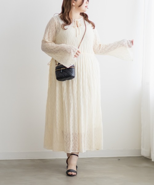 CLETTE(クレット)の「ロング丈シアーレースワンピース(ワンピース・レディース・ブラウン/アイボリー/ブラック・LL/3L/4L)」の3枚目の写真