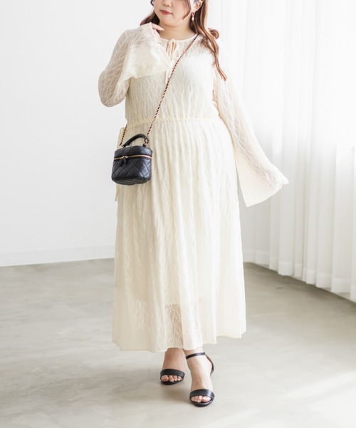 CLETTE(クレット)の「ロング丈シアーレースワンピース(ワンピース・レディース・ブラウン/アイボリー/ブラック・LL/3L/4L)」の15枚目の写真