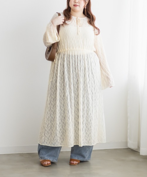 CLETTE(クレット)の「ロング丈シアーレースワンピース(ワンピース・レディース・ブラウン/アイボリー/ブラック・LL/3L/4L)」の19枚目の写真