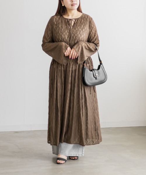 CLETTE(クレット)の「ロング丈シアーレースワンピース(ワンピース・レディース・ブラウン/アイボリー/ブラック・LL/3L/4L)」の11枚目の写真