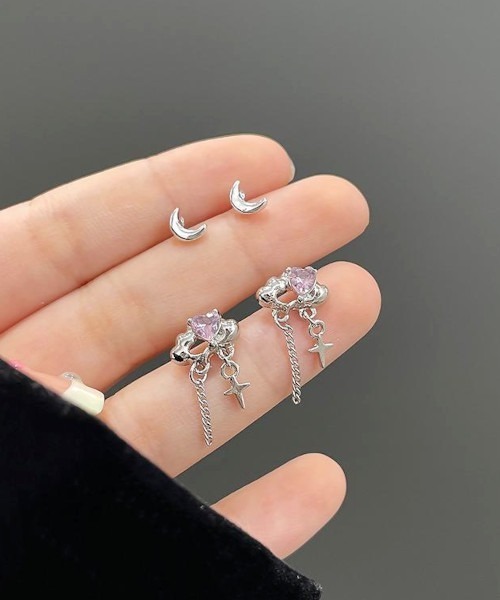 VIBGYOR(ヴィブジョー)の「【MASHIRO】雲ピンクハート&ワンポイントミックスモチーフピアス6点セット(MA/EK360)(ピアス(両耳用)・メンズ・シルバー・FREE)」の3枚目の写真