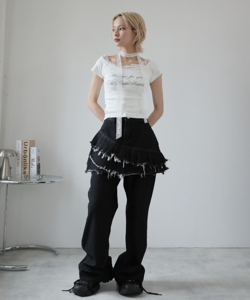 Ulysses（ユリシス）の「レースチョーカー付きオフショルＴシャツ（Tシャツ/カットソー・レディース・オフホワイト/グレー・L/M/S）」の3枚目の写真