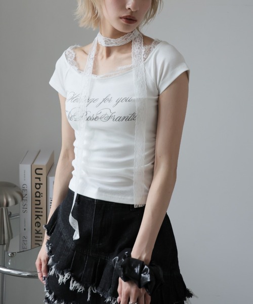 Ulysses（ユリシス）の「レースチョーカー付きオフショルＴシャツ（Tシャツ/カットソー・レディース・オフホワイト/グレー・L/M/S）」の10枚目の写真