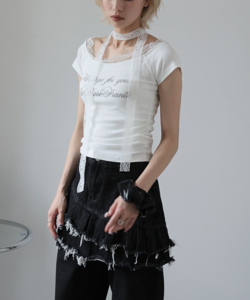 Ulysses（ユリシス）の「レースチョーカー付きオフショルＴシャツ（Tシャツ/カットソー・レディース・オフホワイト/グレー・L/M/S）」の13枚目の写真