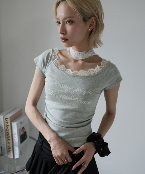 Ulysses（ユリシス）の「レースチョーカー付きオフショルＴシャツ（Tシャツ/カットソー・レディース・オフホワイト/グレー・L/M/S）」の17枚目の写真