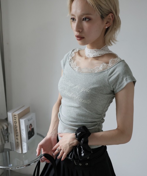 Ulysses（ユリシス）の「レースチョーカー付きオフショルＴシャツ（Tシャツ/カットソー・レディース・オフホワイト/グレー・L/M/S）」の18枚目の写真