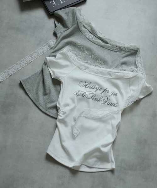 Ulysses（ユリシス）の「レースチョーカー付きオフショルＴシャツ（Tシャツ/カットソー・レディース・オフホワイト/グレー・L/M/S）」の5枚目の写真