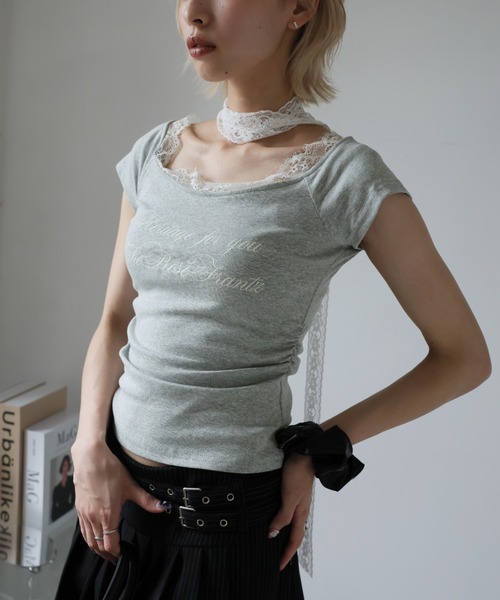 Ulysses（ユリシス）の「レースチョーカー付きオフショルＴシャツ（Tシャツ/カットソー・レディース・オフホワイト/グレー・L/M/S）」の20枚目の写真
