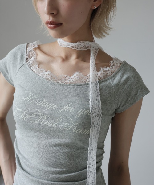 Ulysses（ユリシス）の「レースチョーカー付きオフショルＴシャツ（Tシャツ/カットソー・レディース・オフホワイト/グレー・L/M/S）」の22枚目の写真