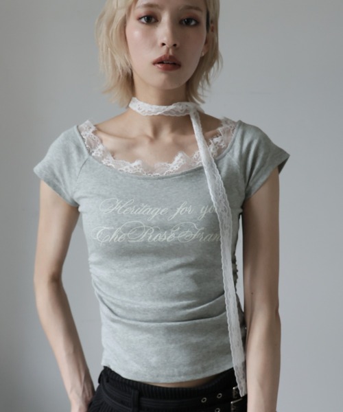 Ulysses（ユリシス）の「レースチョーカー付きオフショルＴシャツ（Tシャツ/カットソー・レディース・オフホワイト/グレー・L/M/S）」の15枚目の写真