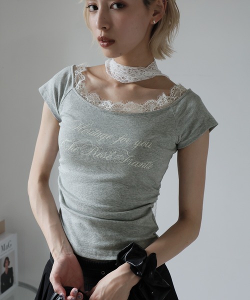 Ulysses（ユリシス）の「レースチョーカー付きオフショルＴシャツ（Tシャツ/カットソー・レディース・オフホワイト/グレー・L/M/S）」の16枚目の写真