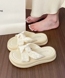 26ss新色追加/ドット柄クロスリボン厚底サンダル