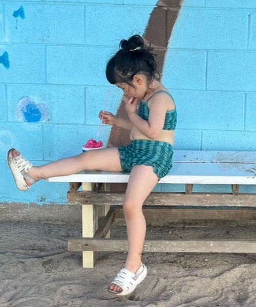 リボン＆お魚プリント♡【CHANEL】ジップ スイムウェア Chico】【水着/トップス】Kids ペプラムバックリボントップス