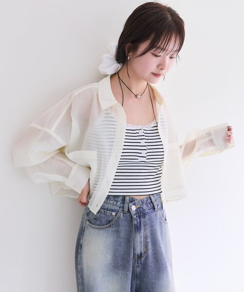 mystic（ミスティック）の「パット付きボーダーキャミ（キャミソール・レディース・ブラック/オフホワイト/グレー/ホワイト・FREE）」の20枚目の写真