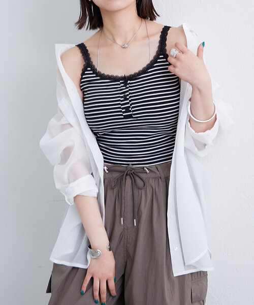 mystic（ミスティック）の「パット付きボーダーキャミ（キャミソール・レディース・ブラック/オフホワイト/グレー/ホワイト・FREE）」の5枚目の写真