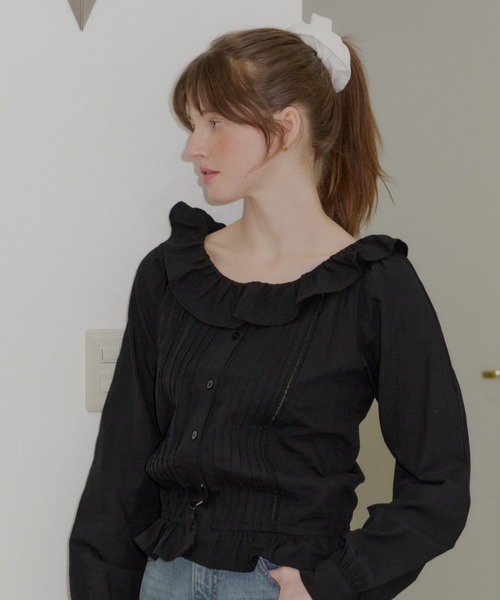 GIUNON(ジウノン)の「embroidery cotton big chouchou / エンブロイダリーコットンビッグシュシュ(シュシュ・レディース・ブラック/ホワイト/ピンク・FREE)」の4枚目の写真