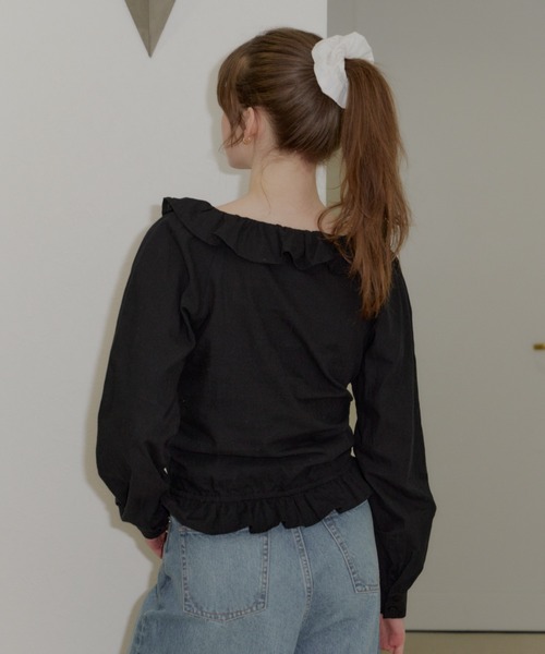 GIUNON(ジウノン)の「embroidery cotton big chouchou / エンブロイダリーコットンビッグシュシュ(シュシュ・レディース・ブラック/ホワイト/ピンク・FREE)」の5枚目の写真