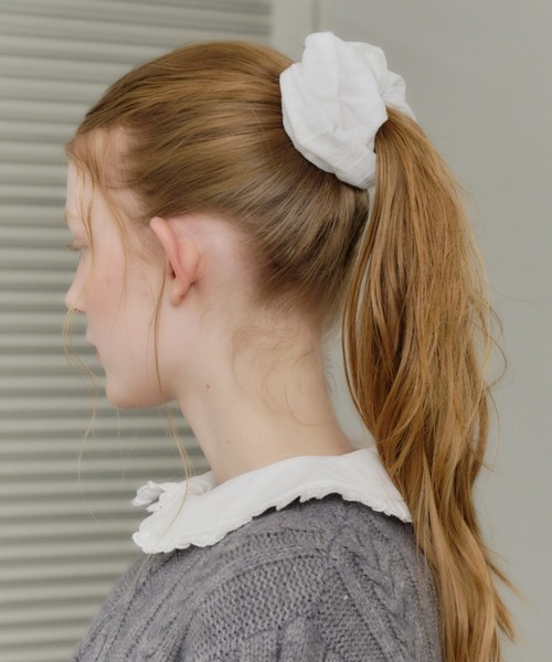 GIUNON(ジウノン)の「embroidery cotton big chouchou / エンブロイダリーコットンビッグシュシュ(シュシュ・レディース・ブラック/ホワイト/ピンク・FREE)」の7枚目の写真