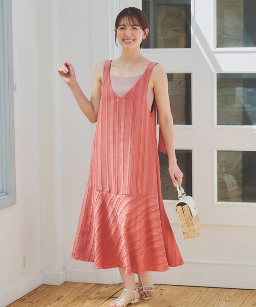 COHINA(コヒナ)の「ストライプリボンショルダーワンピース 【低身長・小柄女性】(ワンピース・レディース・ブラック/ホワイト/ピンク・ONE SIZE)」の3枚目の写真