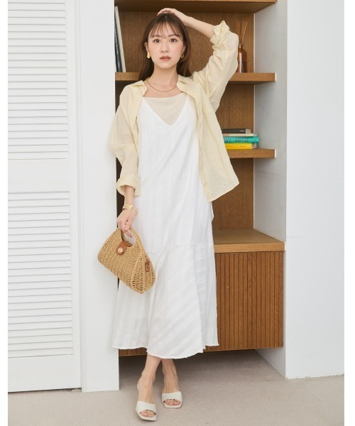 COHINA(コヒナ)の「ストライプリボンショルダーワンピース 【低身長・小柄女性】(ワンピース・レディース・ブラック/ホワイト/ピンク・ONE SIZE)」の1枚目の写真