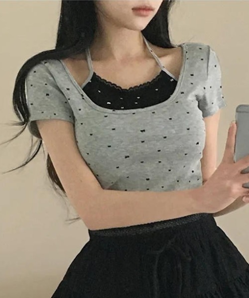 Per sist ence(パーシエンス)の「レイヤード風カップ付きカットソー(Tシャツ/カットソー・レディース・ホワイト/ブラック/グレー・ONE SIZE)」の3枚目の写真