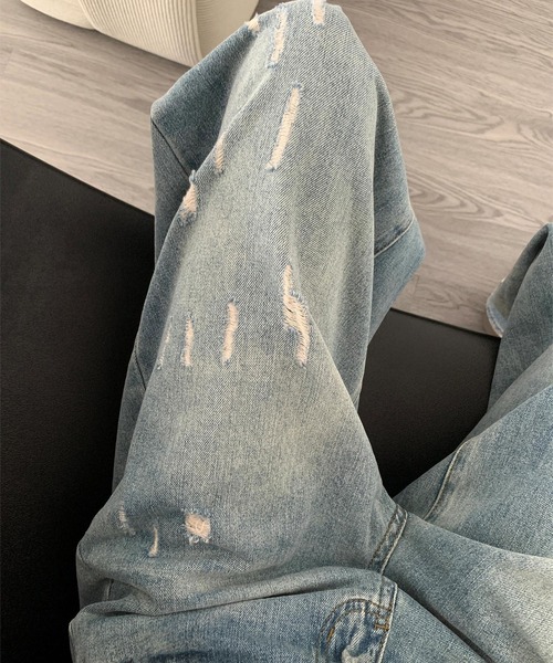 MAISON DE THERESE（メゾン ド テレーズ）の「ウォッシュ加工ダメージデザインワイドレッグジーンズ（デニムパンツ・レディース・ブルー・S/M/L/XL/XS/2XL）」の11枚目の写真