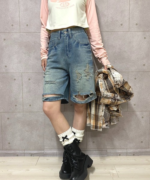 NANEA(ナネア)の「ダメージデニムハーフパンツ(デニムパンツ・レディース・ブルー・X-SMALL/SMALL/MEDIUM/LARGE)」の21枚目の写真