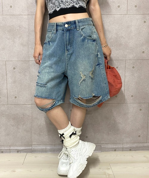 NANEA(ナネア)の「ダメージデニムハーフパンツ(デニムパンツ・レディース・ブルー・X-SMALL/SMALL/MEDIUM/LARGE)」の16枚目の写真