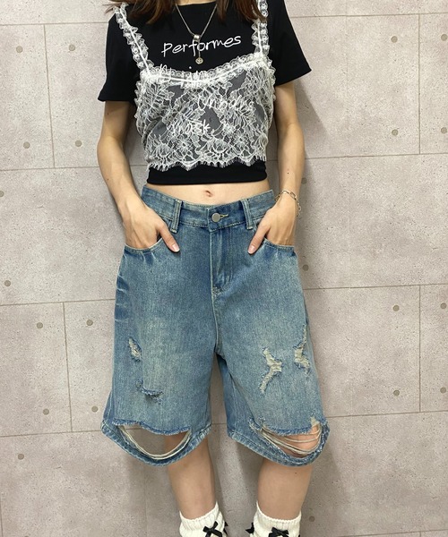 NANEA(ナネア)の「ダメージデニムハーフパンツ(デニムパンツ・レディース・ブルー・X-SMALL/SMALL/MEDIUM/LARGE)」の14枚目の写真