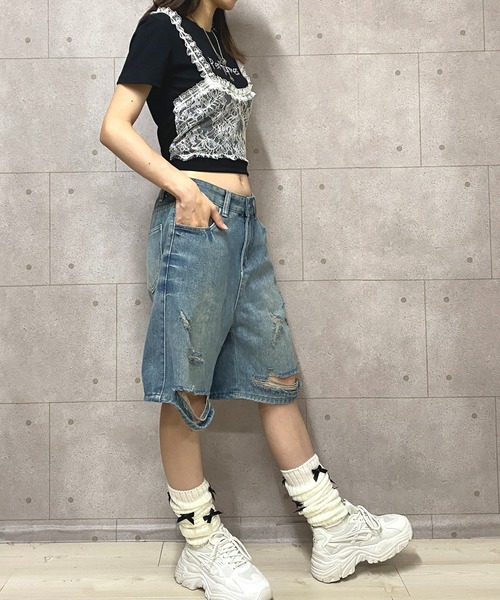 NANEA(ナネア)の「ダメージデニムハーフパンツ(デニムパンツ・レディース・ブルー・X-SMALL/SMALL/MEDIUM/LARGE)」の11枚目の写真