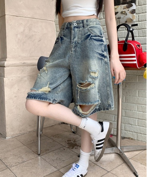 NANEA(ナネア)の「ダメージデニムハーフパンツ(デニムパンツ・レディース・ブルー・X-SMALL/SMALL/MEDIUM/LARGE)」の9枚目の写真