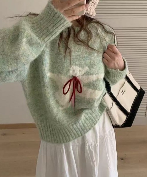 c.u.l（シーユーエル）の「レトロ テディ―ベアシルエット ニット セーター culw850（ニット/セーター・レディース・ベージュ/ダークグレー/レッド/ライトグリーン/グレー・FREE）」の4枚目の写真