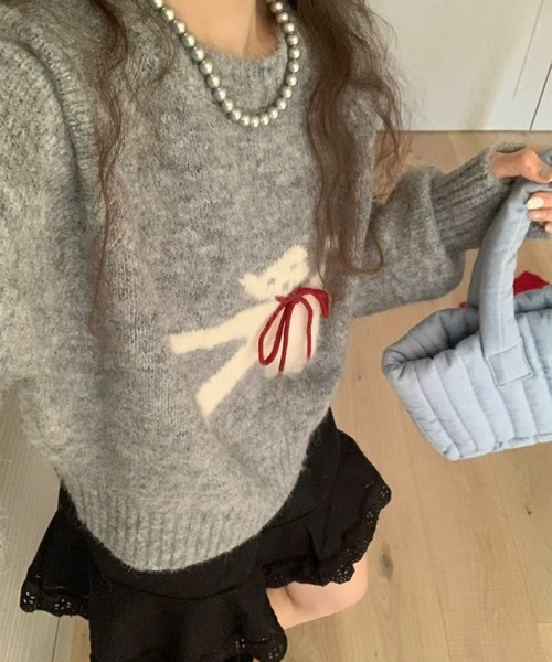 c.u.l（シーユーエル）の「レトロ テディ―ベアシルエット ニット セーター culw850（ニット/セーター・レディース・ベージュ/ダークグレー/レッド/ライトグリーン/グレー・FREE）」の7枚目の写真