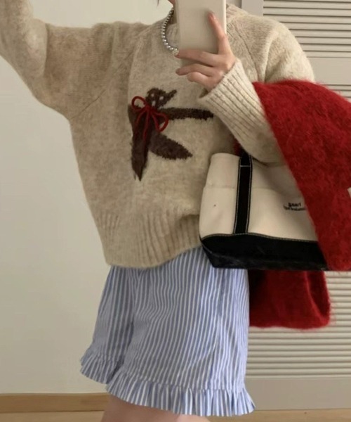 c.u.l（シーユーエル）の「レトロ テディ―ベアシルエット ニット セーター culw850（ニット/セーター・レディース・ベージュ/ダークグレー/レッド/ライトグリーン/グレー・FREE）」の10枚目の写真