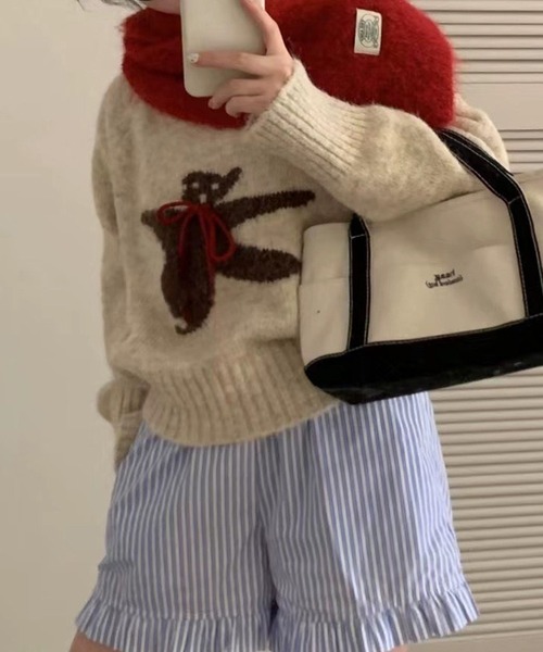 c.u.l（シーユーエル）の「レトロ テディ―ベアシルエット ニット セーター culw850（ニット/セーター・レディース・ベージュ/ダークグレー/レッド/ライトグリーン/グレー・FREE）」の11枚目の写真