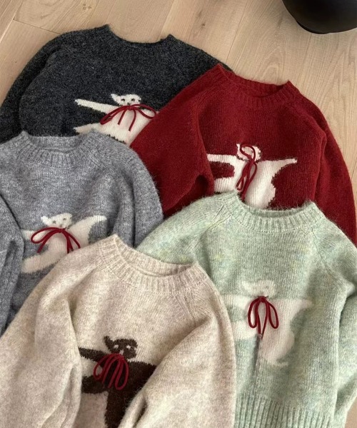 c.u.l（シーユーエル）の「レトロ テディ―ベアシルエット ニット セーター culw850（ニット/セーター・レディース・ベージュ/ダークグレー/レッド/ライトグリーン/グレー・FREE）」の12枚目の写真