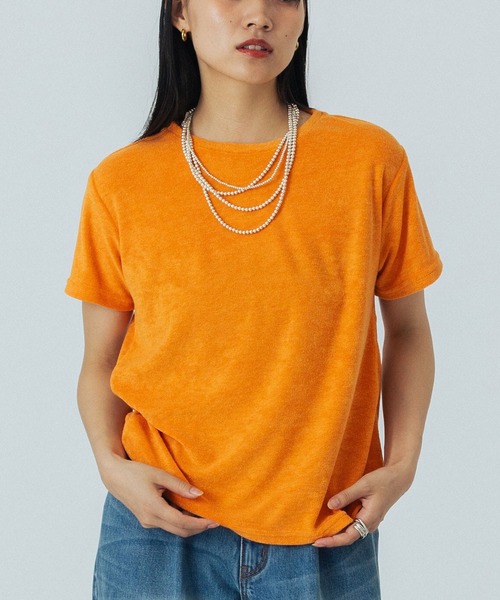 ROSE BUD(ローズバッド)の「PILE S/S TOP(Tシャツ/カットソー・レディース・ライトグリーン/オレンジ/ブラウン/ネイビー・ONE SIZE)」の4枚目の写真