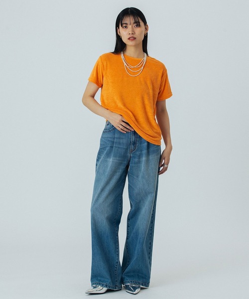 ROSE BUD(ローズバッド)の「PILE S/S TOP(Tシャツ/カットソー・レディース・ライトグリーン/オレンジ/ブラウン/ネイビー・ONE SIZE)」の7枚目の写真