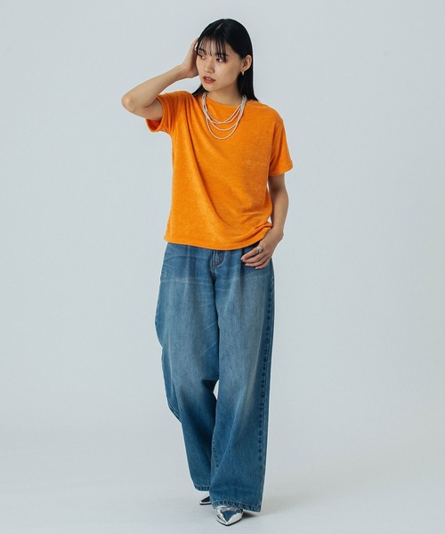 ROSE BUD(ローズバッド)の「PILE S/S TOP(Tシャツ/カットソー・レディース・ライトグリーン/オレンジ/ブラウン/ネイビー・ONE SIZE)」の8枚目の写真