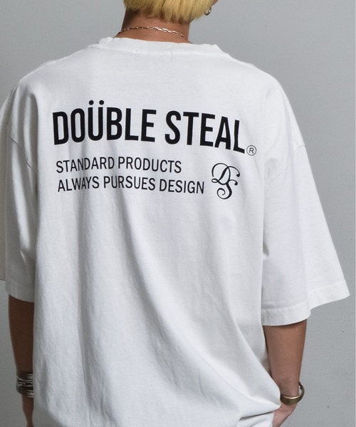 DOUBLE STEAL(ダブルスティール)の「ピグメントアソートロゴ半袖Tシャツ(Tシャツ/カットソー・メンズ・グレー系1/ホワイト系1/アイボリー/サックスブルー/サックスブルー系1/チャコールグレー・LARGE/MEDIUM)」の1枚目の写真