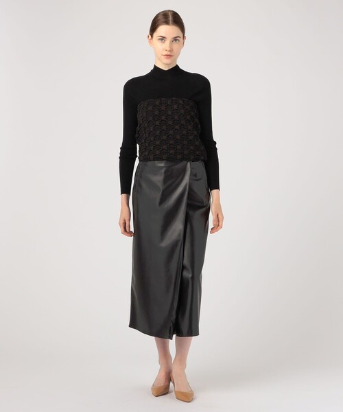 BALLSEY（ボールジィ）の「レザーライククロス ラップマキシスカート（スカート・レディース・ライトベージュ/ブラック・36/34/32）」の4枚目の写真