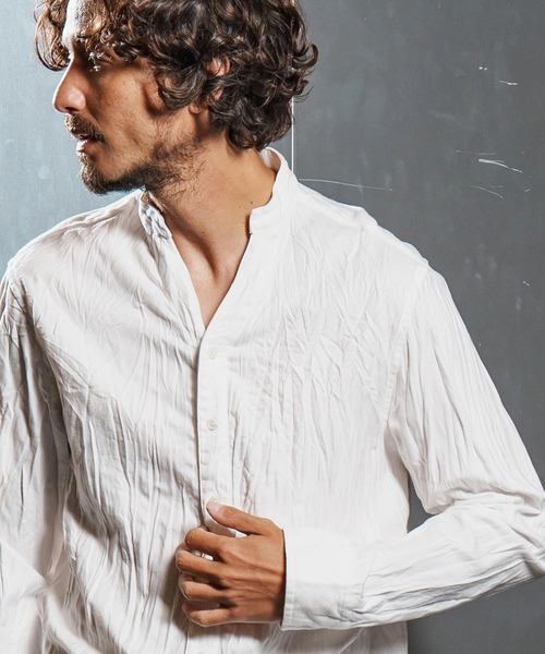 wjk reluxe（ダブルジェーケーリラックス）の「ms6195-wrinkle band collar flannel shirts ネルシャツ(WR25W-15)（シャツ/ブラウス・メンズ・ダークブラウン/ホワイト/ネイビー・L/M/S）」の6枚目の写真