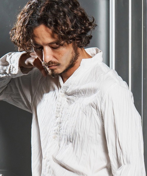 wjk reluxe（ダブルジェーケーリラックス）の「ms6195-wrinkle band collar flannel shirts ネルシャツ(WR25W-15)（シャツ/ブラウス・メンズ・ダークブラウン/ホワイト/ネイビー・L/M/S）」の7枚目の写真