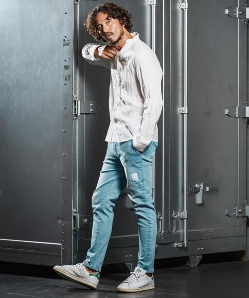 wjk reluxe（ダブルジェーケーリラックス）の「ms6195-wrinkle band collar flannel shirts ネルシャツ(WR25W-15)（シャツ/ブラウス・メンズ・ダークブラウン/ホワイト/ネイビー・L/M/S）」の8枚目の写真