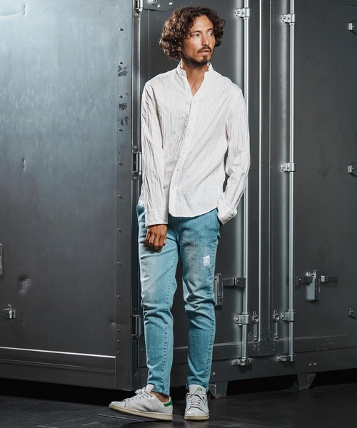 wjk reluxe（ダブルジェーケーリラックス）の「ms6195-wrinkle band collar flannel shirts ネルシャツ(WR25W-15)（シャツ/ブラウス・メンズ・ダークブラウン/ホワイト/ネイビー・L/M/S）」の9枚目の写真