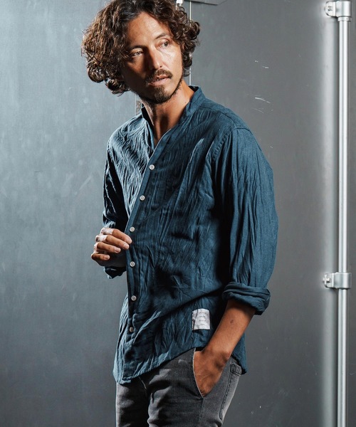 wjk reluxe（ダブルジェーケーリラックス）の「ms6195-wrinkle band collar flannel shirts ネルシャツ(WR25W-15)（シャツ/ブラウス・メンズ・ダークブラウン/ホワイト/ネイビー・L/M/S）」の12枚目の写真