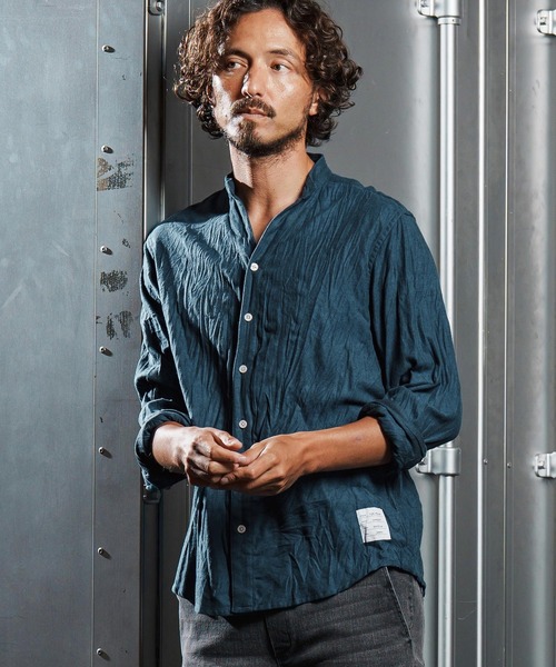 wjk reluxe（ダブルジェーケーリラックス）の「ms6195-wrinkle band collar flannel shirts ネルシャツ(WR25W-15)（シャツ/ブラウス・メンズ・ダークブラウン/ホワイト/ネイビー・L/M/S）」の13枚目の写真