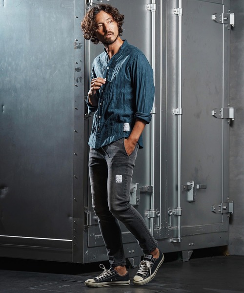 wjk reluxe（ダブルジェーケーリラックス）の「ms6195-wrinkle band collar flannel shirts ネルシャツ(WR25W-15)（シャツ/ブラウス・メンズ・ダークブラウン/ホワイト/ネイビー・L/M/S）」の15枚目の写真