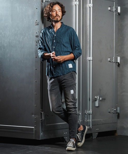 wjk reluxe（ダブルジェーケーリラックス）の「ms6195-wrinkle band collar flannel shirts ネルシャツ(WR25W-15)（シャツ/ブラウス・メンズ・ダークブラウン/ホワイト/ネイビー・L/M/S）」の16枚目の写真