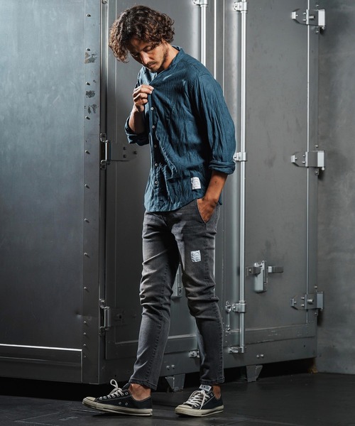 wjk reluxe（ダブルジェーケーリラックス）の「ms6195-wrinkle band collar flannel shirts ネルシャツ(WR25W-15)（シャツ/ブラウス・メンズ・ダークブラウン/ホワイト/ネイビー・L/M/S）」の17枚目の写真